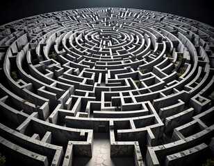 Maze, intricate and black-and-white, features countless twists, sharp turns, and complex pathways. Its monochrome design enhances the visual tension, inviting viewers to trace and explore every narrow