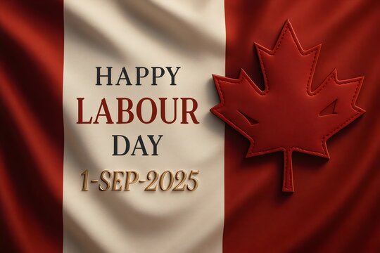 Happy Labour Day Canada 2025 – Red Maple Leaf on Canadian Flag Background