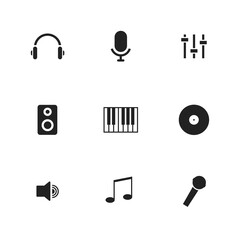 music icons set simplified flat web media sheet list