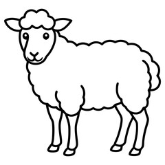 A simple black and white drawing of a sheep standing sideways