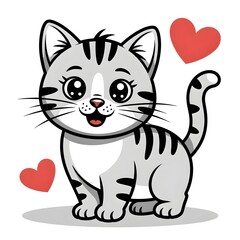 Obraz premium Adorable Gray Striped Cat Surrounded by Hearts