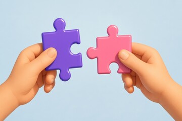 Vibrant Puzzle Pieces Held by Hands Symbolize Collaboration, showing simple composition representing teamwork and problem-solving in a bright, hopeful scene.