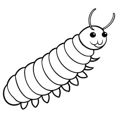 A cute cartoon caterpillar with many legs and antennae