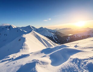 Snowy mountain peaks at sunrise