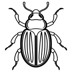 A detailed line drawing of a beetle with six legs and antennae
