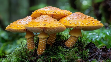 Vibrant Yellow Mushrooms Growing on Lush Forest Floor