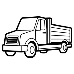 A simple line drawing of a flatbed pickup truck isolated on a white background