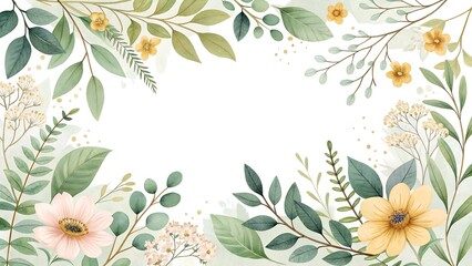 Floral wreath made of green leaves, greenery vine, and eucalyptus foliage. Watercolor botanical wreath. Hand-painted illustration. PNG clipart.