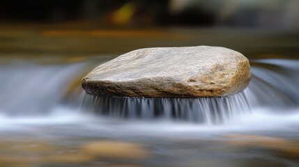 Smooth Rock on Calm River Water Flowing Gently in Nature Scene