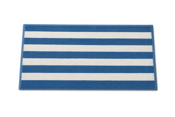 Obraz premium Soft blue-white striped rug laying flat, showcasing plush fabric texture against clean transparent background in professional studio setting