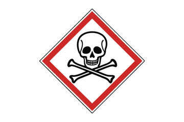 Hazardous substance warning symbol featuring a skull and crossbones silhouette isolated on white background