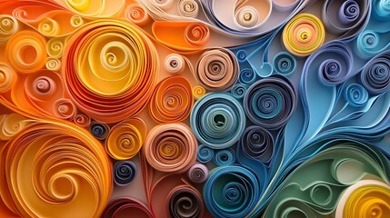 Fototapeta premium Digital illustration of swirling, overlapping circles in shades of orange, blue, and gray.