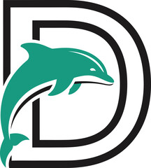 Teal dolphin leaping inside black double D letter logo animal ocean