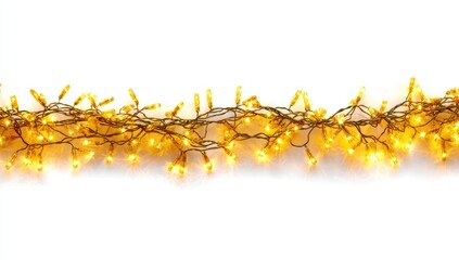Horizontal line of warm-yellow string lights on white