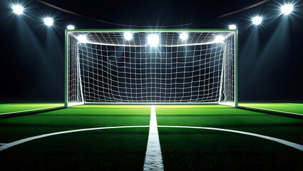 Futuristic Goal Frame Illuminated by Bright Stadium Lights