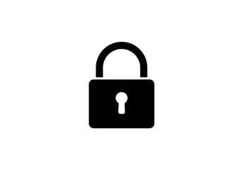 A simple black padlock with a keyhole centered on a plain white background in a minimalist style