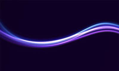 Glowing neon light streaks in violet and blue hues sweeping in a smooth arc — ideal for high-tech, motion, or cosmic-inspired visuals.