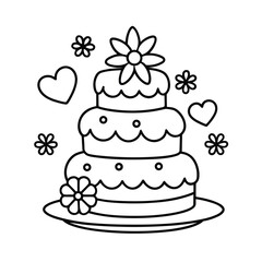 adorable two tiered cake coloring page with hearts