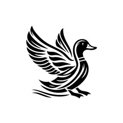 Obraz premium A duck bird with wings spread in flight, isolated on white