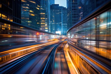 Naklejka premium Modern city transit light streaks skyscraper blur urban