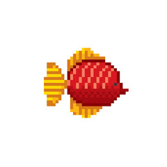 Tropical fish. Aquarium fish. Pixel art icon. 
