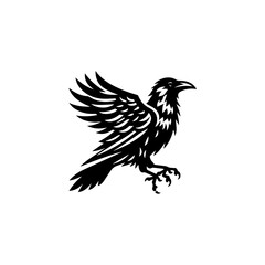 Silhouette of a raven bird with wings spread