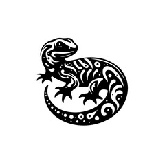Ornate tribal lizard design isolated on white background