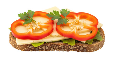 Isolated Open Sandwich with Pepper and Cheese