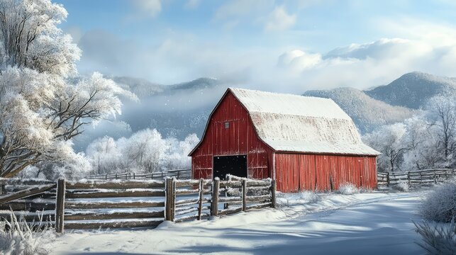 rustic winter red barn