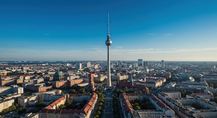 Panoramic vista of Berlin cityscape dominated by the iconic television tower