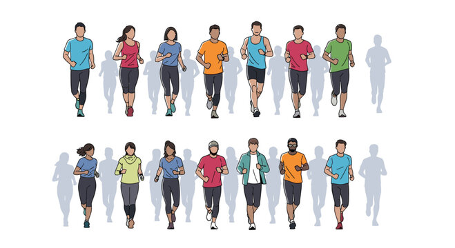 Diverse group of people jogging and running outdoors in a park setting during daytime