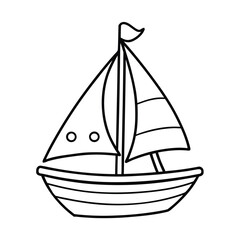 cute cartoon sailboat coloring page for kid white background 
