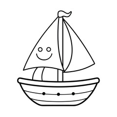 cute cartoon sailboat coloring page for kid white background 