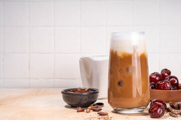 Iced coffee latte cup, made with grated date seeds