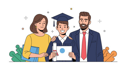 Celebrating academic achievement a proud family joins their graduating son on his special day