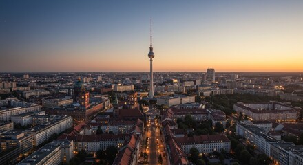 Berlin cityscape at dusk showcasing architectural landmarks and urban panorama at twilight hour