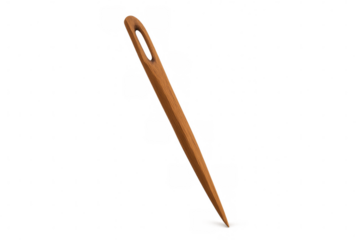 Large wooden needle showcasing intricate crafting details, resting on transparent background for seamless design integration