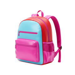 Fototapeta premium Colorful backpack with pink and blue sections isolated on transparent background