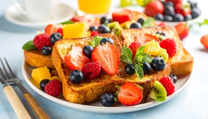 Delicious French Toast with Fresh Berries and Fruit for a Healthy Breakfast