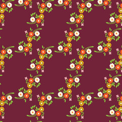 Floral pattern of small flowers and leaves for fabric	
