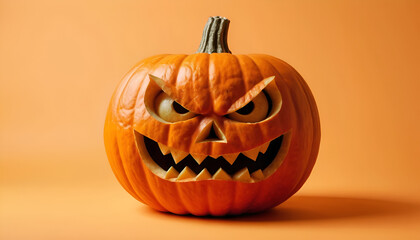 Angry Halloween Pumpkin on Orange Background