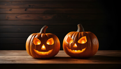 Carved Pumpkin on Wooden Table with Candlelight