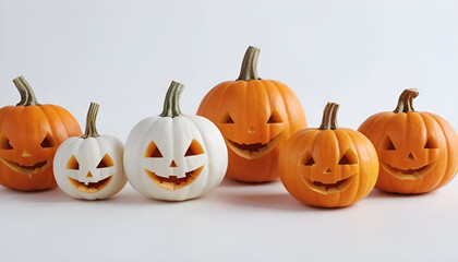  Lineup of Mini Jack-o&rsquo;-Lanterns on White