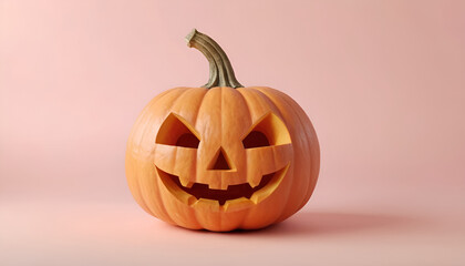 Cute Smiling Pumpkin on Pastel Background