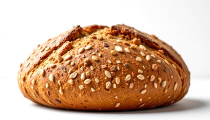 Close-up shot of fresh bread with seeds on top. It is a delicious baked goods and food
