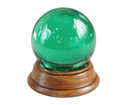 Emerald green glass sphere on a dark wooden pedestal - Powered by Adobe