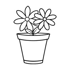 flower pot coloring page on white background