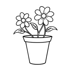 flower pot coloring page on white background