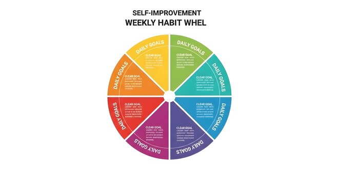 Vibrant Weekly Habit Wheel Colorful Self-improvement Goals Chart