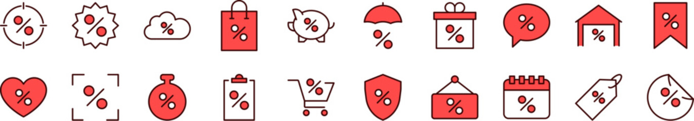 Percent Red Filled Color Icon Pack. Minimalistic Linear Pictogram for Web and Graphic Design, Apps, Banners, Social Network and Cards